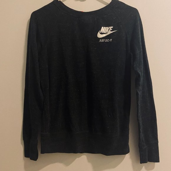 Nike Women Navy White Cotton Long Sleeve Just Do It Logo Top Size S - Picture 1 of 4